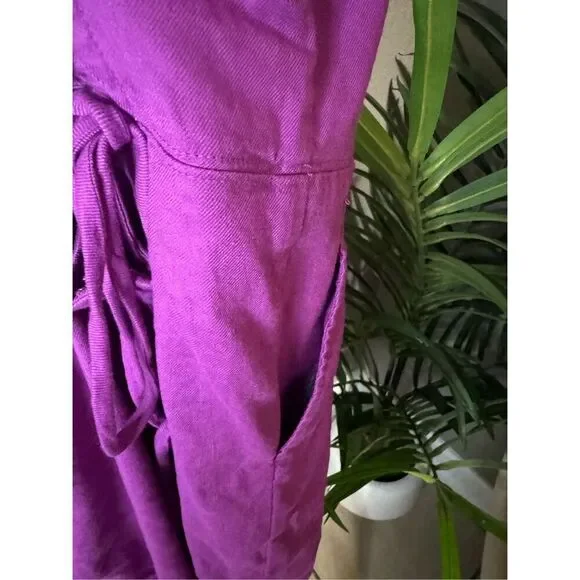 Anthropologie Maeve Tie Back Barbiecore Purple Linen Romper Size 8 NWT - Picture 8 of 11